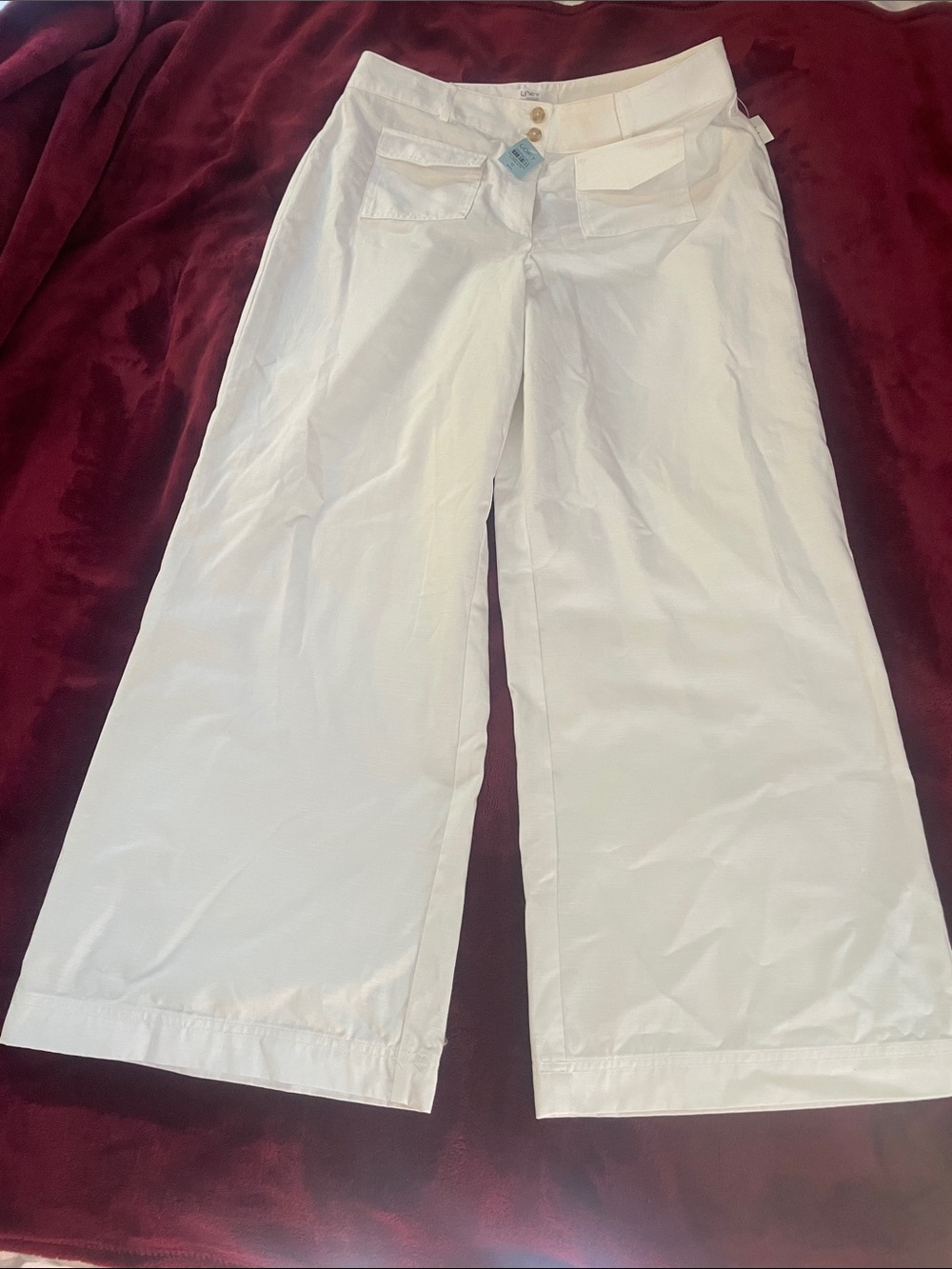 LOFT Women’s White Wide-Leg Cotton Pant 12P 28” inseam NWT